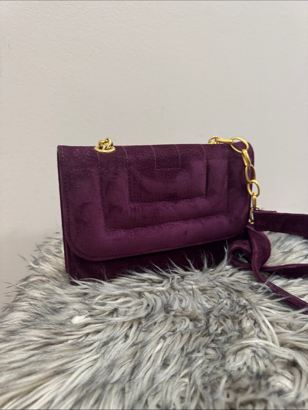 Vintage danier Purple suede Chain-Detail Crossbody Bag / woc